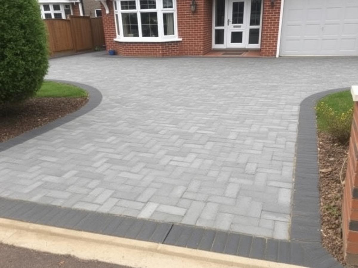 Block paved driveway with contrasting kerb border